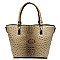 Ostrich Print Metal Handle Inner Bag 3 in 1 Tote SET