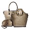 Ostrich Print Metal Handle Inner Bag 3 in 1 Tote SET