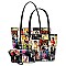 Magazine Print 3 in 1 Patent Twin Tote Wallet SET