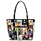 Magazine Print 3 in 1 Patent Twin Tote Wallet SET