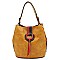 Multi Striped D-Ring Bucket Shoulder Bag Hobo