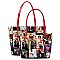 Magazine Print 3 in 1 Patent Twin Tote Wallet SET