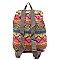 Multicolor Aztec Printed Canvas Backpack