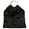 Faux Fur Leopard Round Top Handle Tote