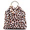 Faux Fur Leopard Round Top Handle Tote