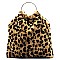 Faux Fur Leopard Round Top Handle Tote