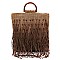 Straw Fringe Wooden Top Handle Tote