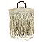 Straw Fringe Wooden Top Handle Tote