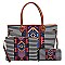 3 in 1 Aztec & Stripe Print Oversized Tote Clutch Wallet SET