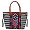 3 in 1 Aztec & Stripe Print Oversized Tote Clutch Wallet SET