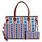 3 in 1 Aztec & Stripe Print Oversized Tote Clutch Wallet SET