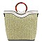 2-Way Resin Handle Accent Bamboo Straw Satchel