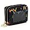 Trendy Double Zip Multi Graffiti Print Accordion Card Holder Wallet