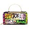 Trendy Multi Graffiti Print Round Top Handle Crossbody Bag Clutch Wallet