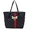 Fashion Queen Bee Stripe Monogram Signature Shopper Tote