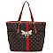 Fashion Queen Bee Stripe Monogram Signature Shopper Tote