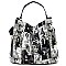 2-in-1 Magazine Cover Collage Bucket Shoulder Bag Hobo Set