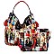 2-in-1 Magazine Cover Collage Bucket Shoulder Bag Hobo Set