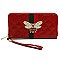 Stylish Queen Bee Stripe Quilted Zip Around Wallet Wristlet