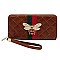 Stylish Queen Bee Stripe Quilted Zip Around Wallet Wristlet