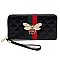 Stylish Queen Bee Stripe Quilted Zip Around Wallet Wristlet