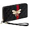 Stylish Queen Bee Stripe Quilted Zip Around Wallet Wristlet