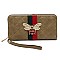 Stylish Queen Bee Stripe Quilted Zip Around Wallet Wristlet