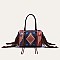 Fringed African Ethnic Print Boston Satchel Bags