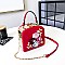 3D Flower & Pearl Design Metal Frame Satchel