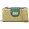 ELEGANT MODERN Straw Turn Lock Crossbody Wallet