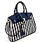 21848-LP Pinstripe Print Canvas Padlock Accent Oversized Satchel