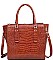 CROC TEXTURED SATCHEL WITH LONG STRAP