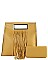 Republic Square Tote Handbag With Fringe Accent & Strap JPDB8051