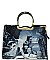 The Obamas Fashion Magazine Print Patent Faux Leather Handbag With Gold Embellishments JP28PB9203