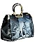 The Obamas Fashion Magazine Print Patent Faux Leather Handbag With Gold Embellishments JP28PB9203