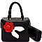 [S]3429J-LP 3D Flower Accent 2 in 1 Satchel SET with Clutch