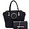 3448-LP Circle Hardware Accent 2 in 1 Satchel SET with Clutch