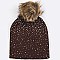 Pack of (12 Pieces) Crystal Accent Pom Fur Flat Knit Beanie LA-HT381