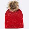 Pack of (12 Pieces) Crystal Accent Pom Fur Flat Knit Beanie LA-HT381