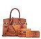 4 IN 1 Crocodile Embossed Padlock Accent Satchel - Cross body & Wallet Set