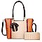 2 IN 1 RIBBON ACCENT ALLIGATOR SATCHEL WALLET SET