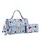2- in-1 Oval Chery Print Monogram Satchel Set + KeyChain Charming & Wallet