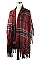 Stylish Multi Tone Plaid Pattern Fringe Poncho FM-K6184