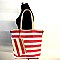 62335-LP Striped Print Woven Reversible Tote