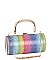 RHINESTONE Rainbow Print Cylinder Box Clutch
