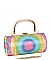RHINESTONE Rainbow Print Cylinder Box Clutch