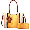 2 IN 1 RIBBON ACCENT ALLIGATOR SATCHEL WALLET SET