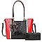 2 IN 1 RIBBON ACCENT ALLIGATOR SATCHEL WALLET SET