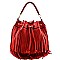 Genuine Round Fringed Drawstring Hobo