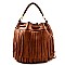 Genuine Round Fringed Drawstring Hobo